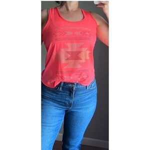 Bright hot Pink Sheer Tribal Aztec racer back Embellished Tank Top Size Medium